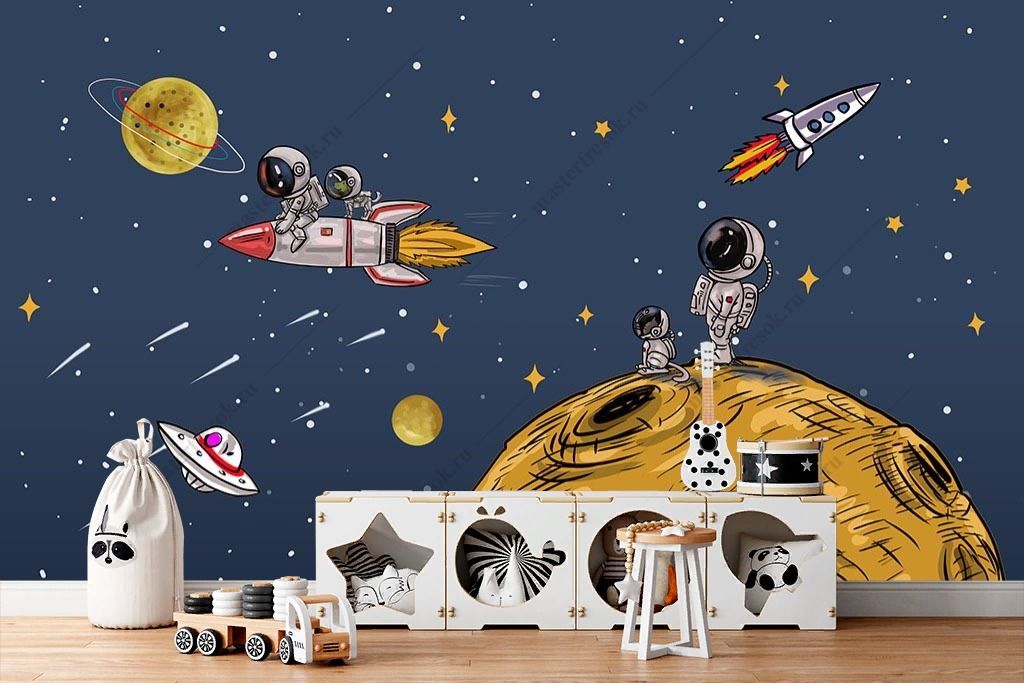 Фотообои Космос и желтая луна  14-400