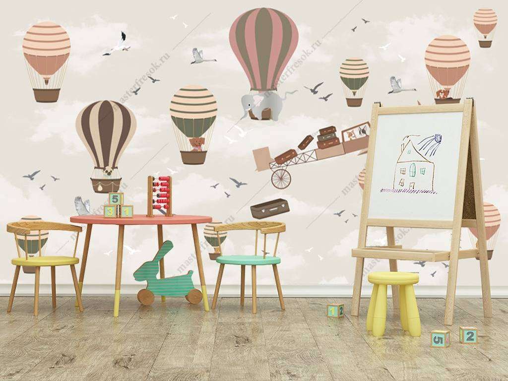 Фотообои в интерьере воздушный шар в полете  12-947 фото
