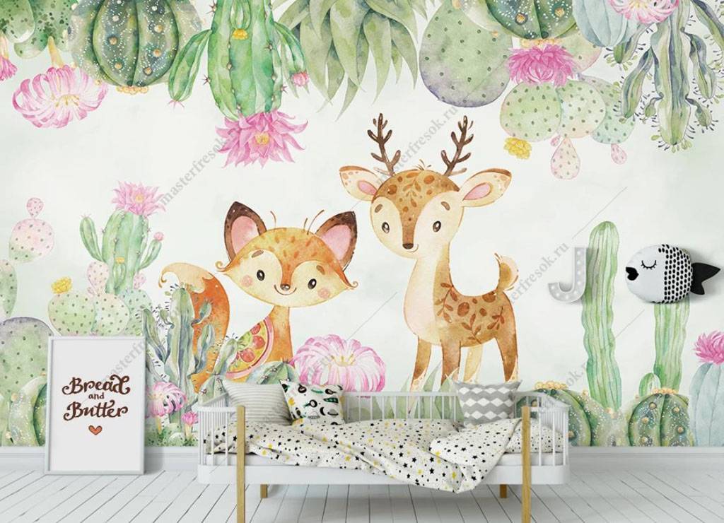 Фотообои Лисенок и олененок  15-875