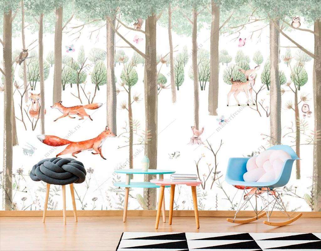 Фотообои в интерьере лисы в лесу  12-1239 фото