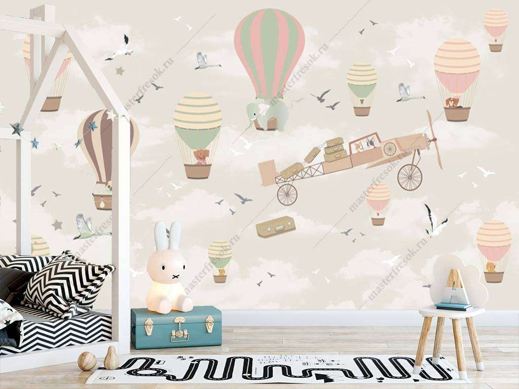 Фотообои в интерьере самолет и воздушный шар  12-959 фото