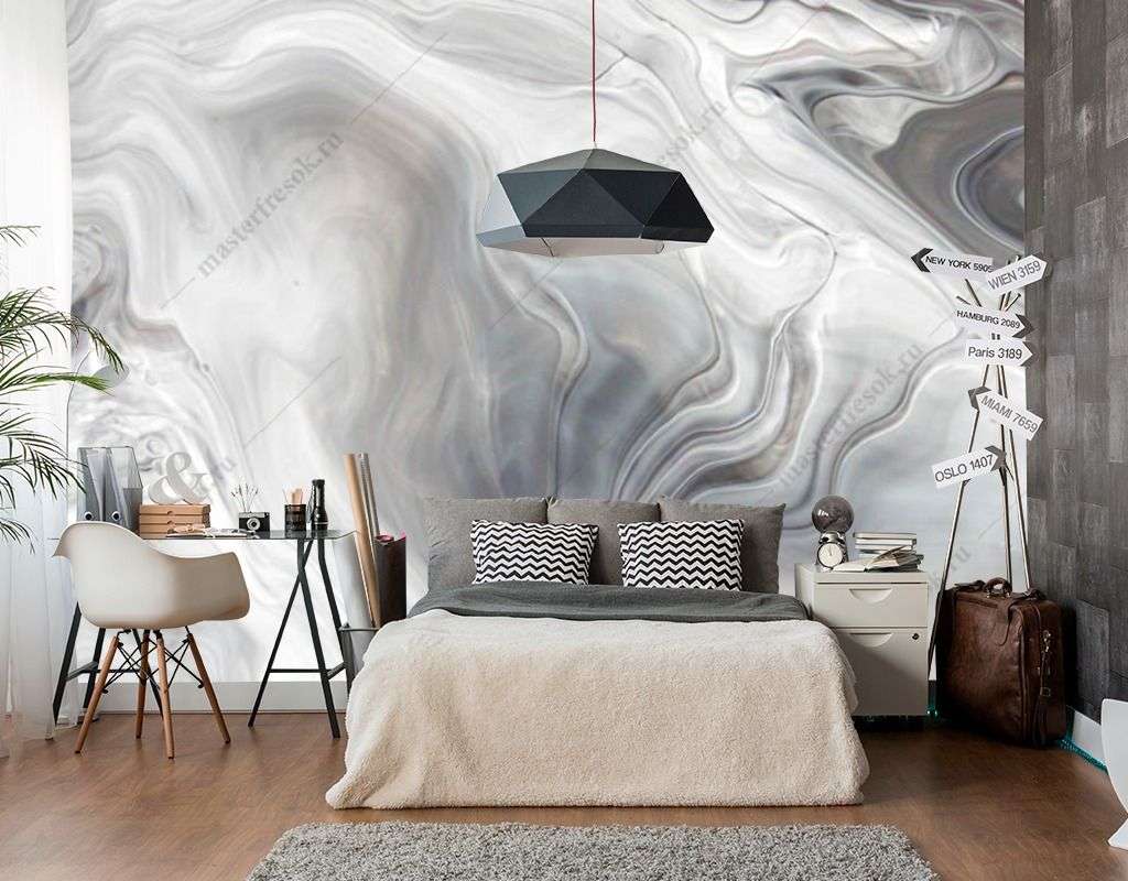 Фотообои в интерьере серый мрамор с разводами  9-1533 фото