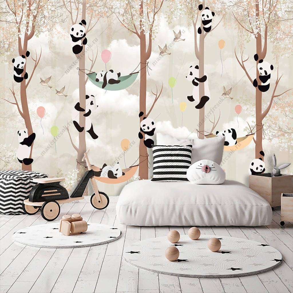 Фотообои в интерьере веселые панды  12-868 фото