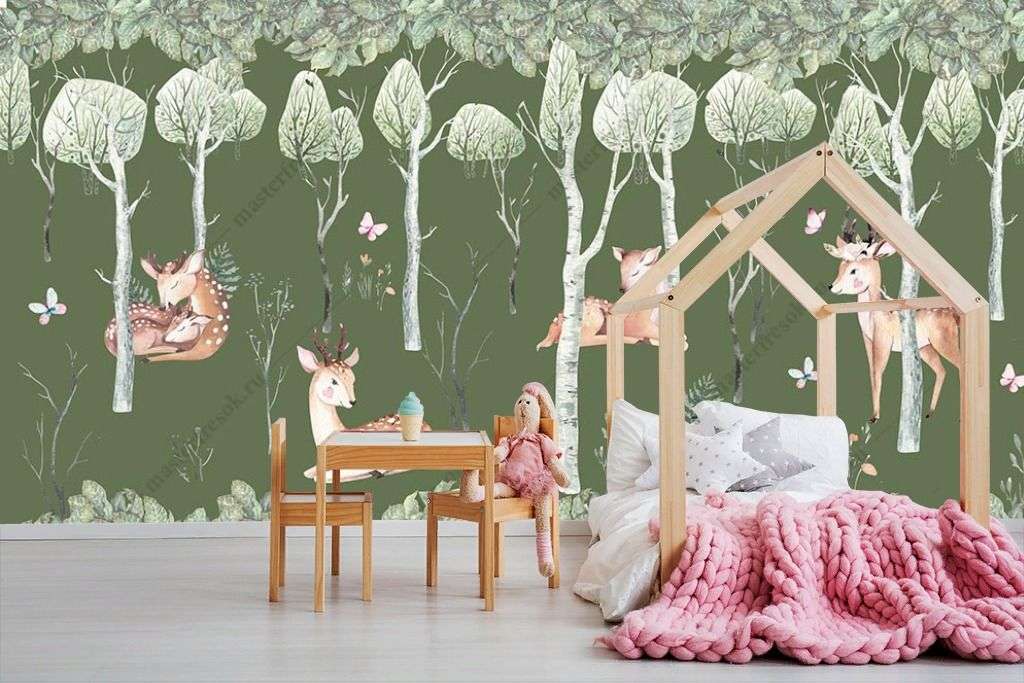 Фотообои в интерьере зеленый лес в детскую  12-1295 фото