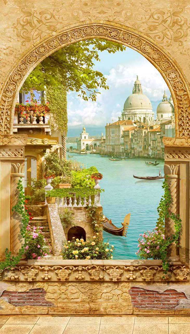 Фотообои в интерьере 3д арка с видом на море  7-243 фото