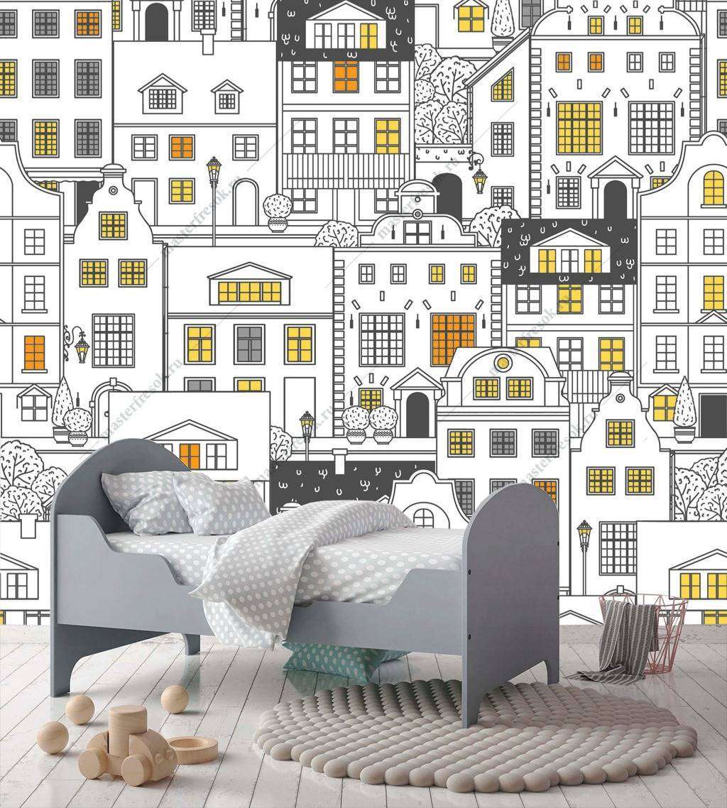 Фотообои в интерьере домики фон  12-802 фото