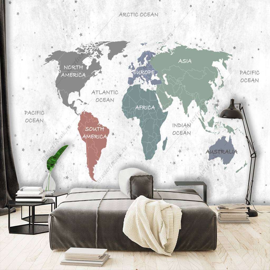 Фотообои Бесшовные обои на стену:  Карта мира. Артикул: 12-777  