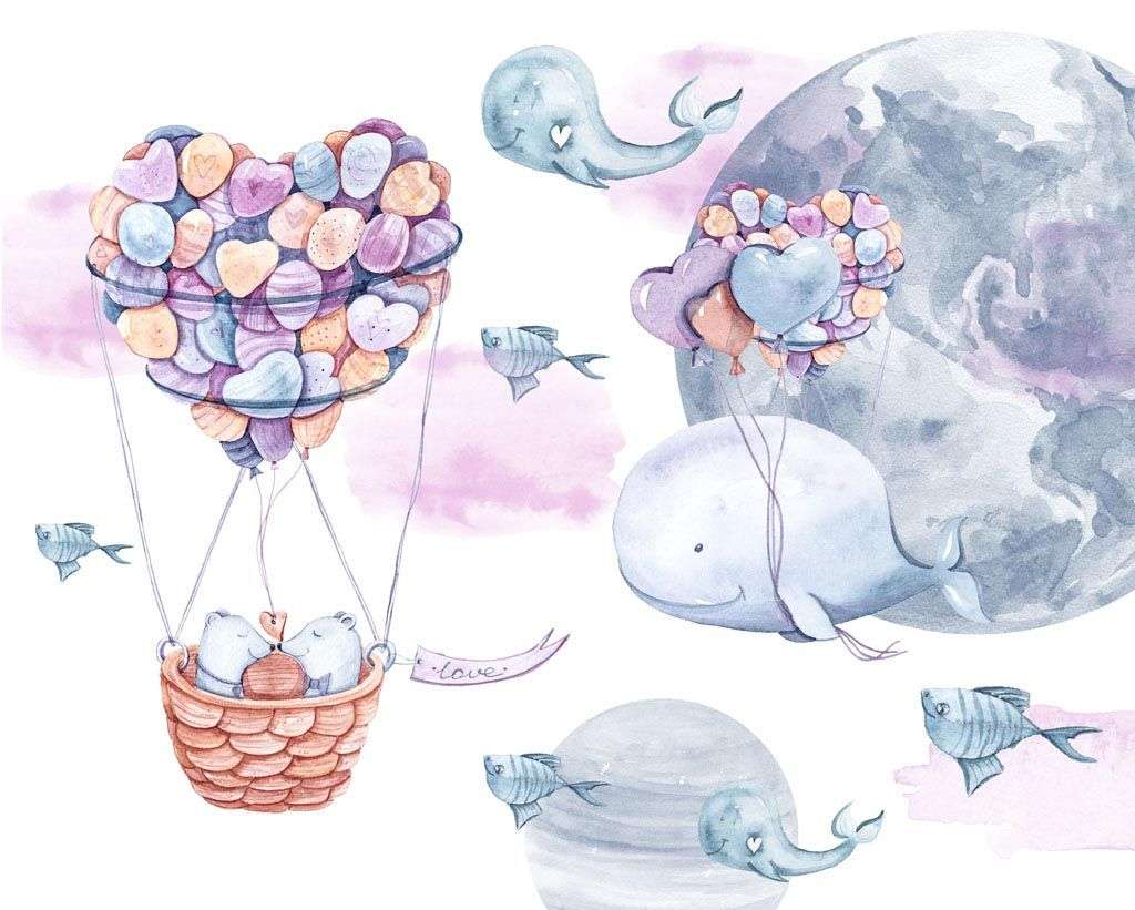 Фотообои в интерьере киты и воздушный шар  12-797 фото