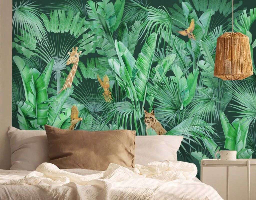 Фотообои в интерьере тропики и попугаи  13-710 фото