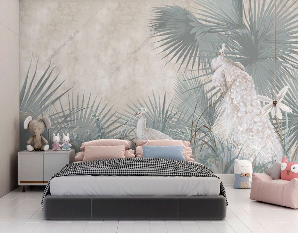 Фотообои Белые павлины в тропиках  9-1820