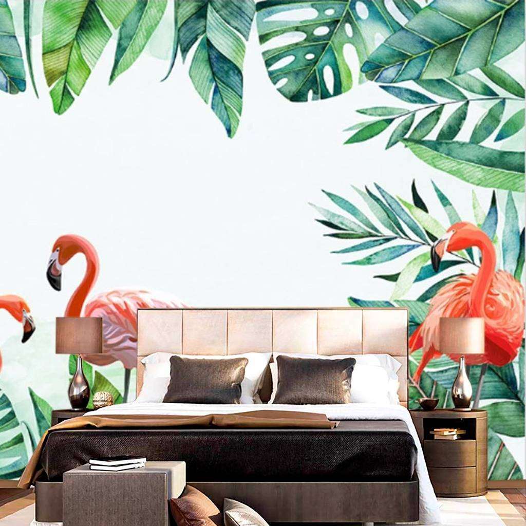 Фотообои в интерьере фламинго в папоротнике  15-544 фото