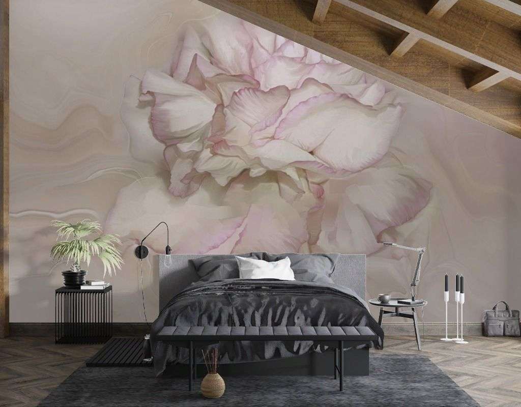 Фотообои в интерьере пион бежевый 3д  13-734 фото