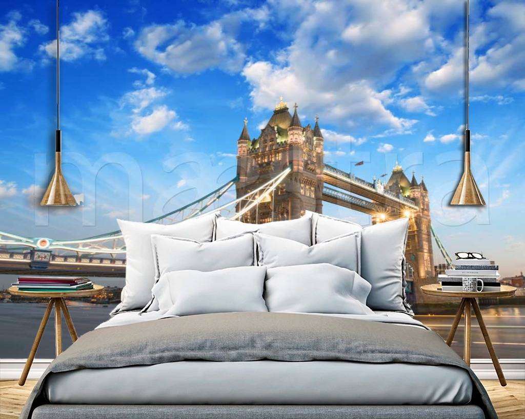 Фотообои в интерьере тауэрский мост с красивыми облаками  9-475 фото