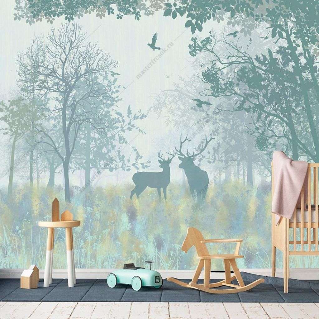 Фотообои в интерьере лес в зеленых оттенках  12-1475 фото