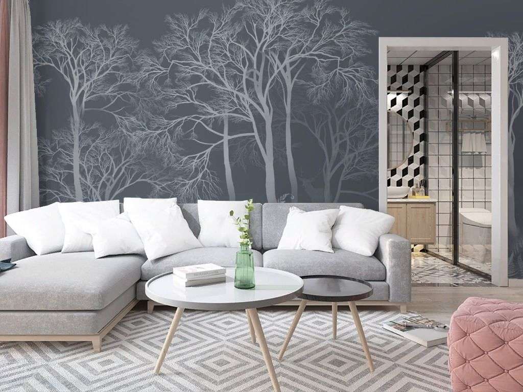 Фотообои в интерьере лес светлый на темном фоне  13-705 фото