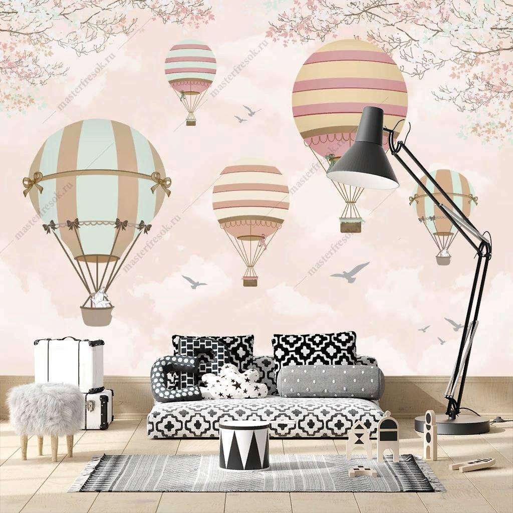 Фотообои в интерьере воздушные шары на бежевом фоне  14-159 фото