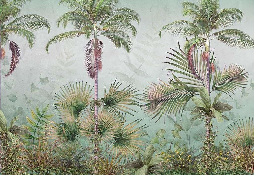 Фотообои в интерьере тропики нежно-зеленые  9-1753 фото