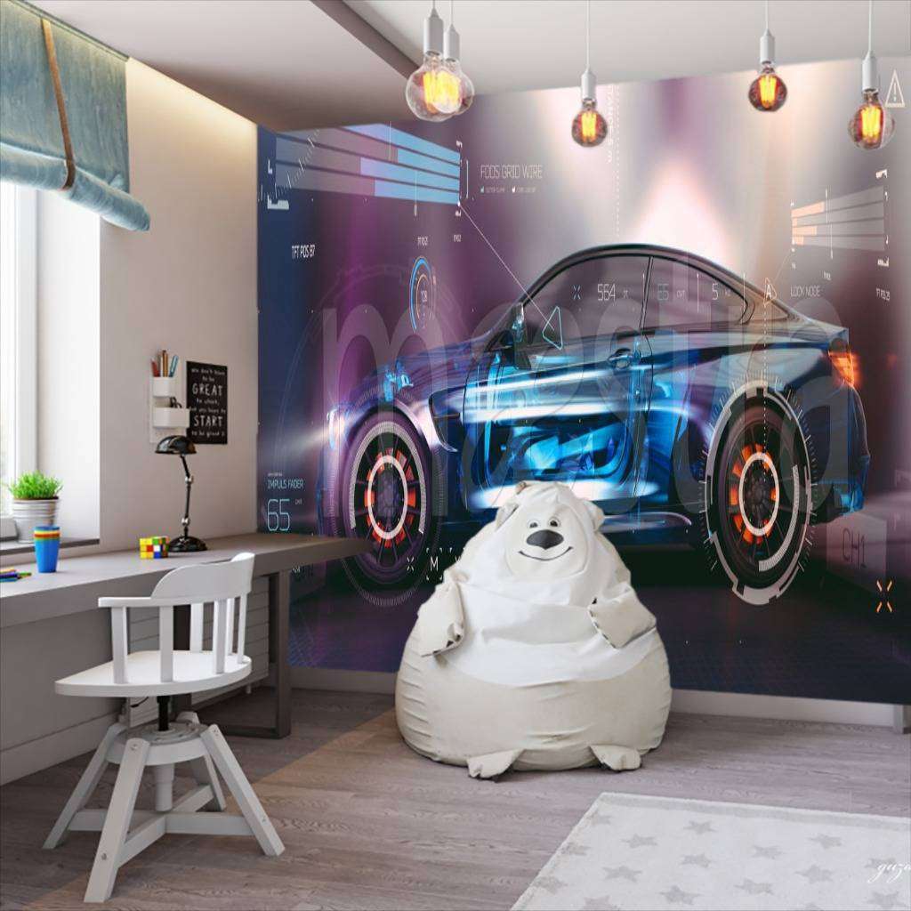 Фотообои в интерьере машина с характеристиками  12-576 фото