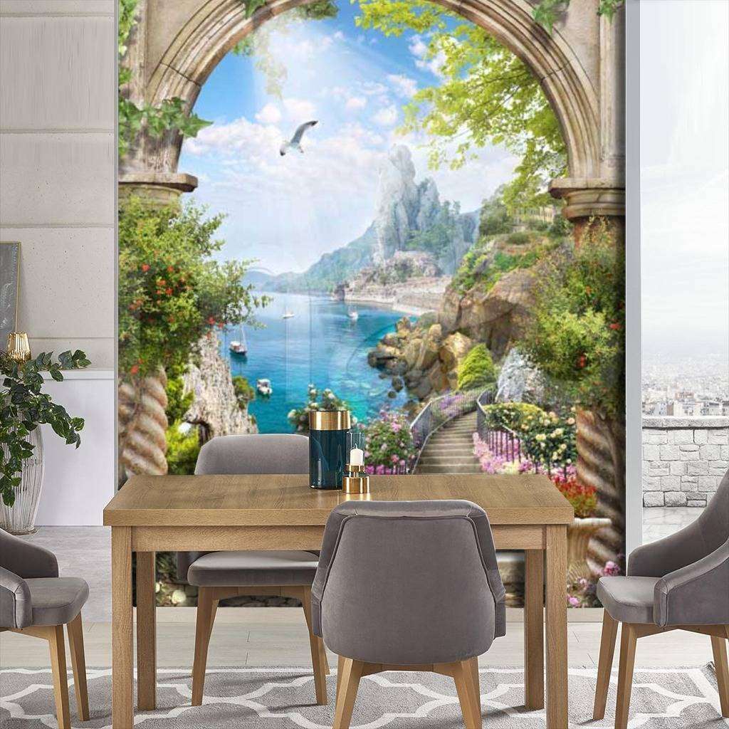 Фотообои Бесшовные обои на стену:  3д арка с видом на море. Артикул: 7-204  