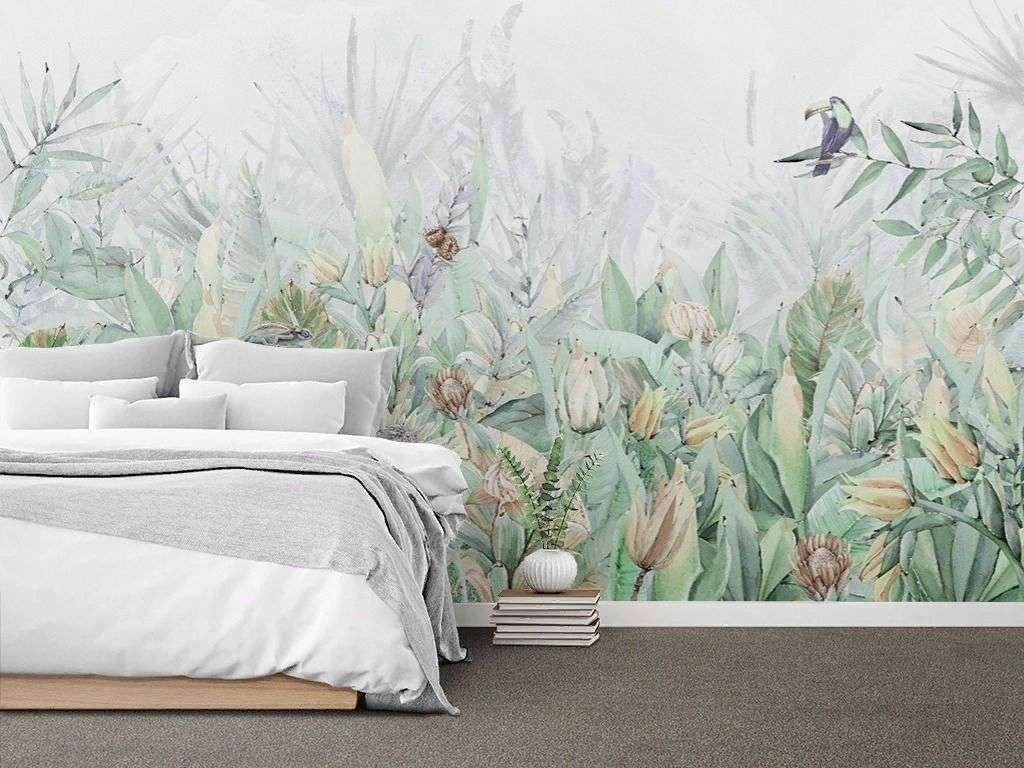 Фотообои в интерьере в спальню цветы зеленые  9-2005 фото