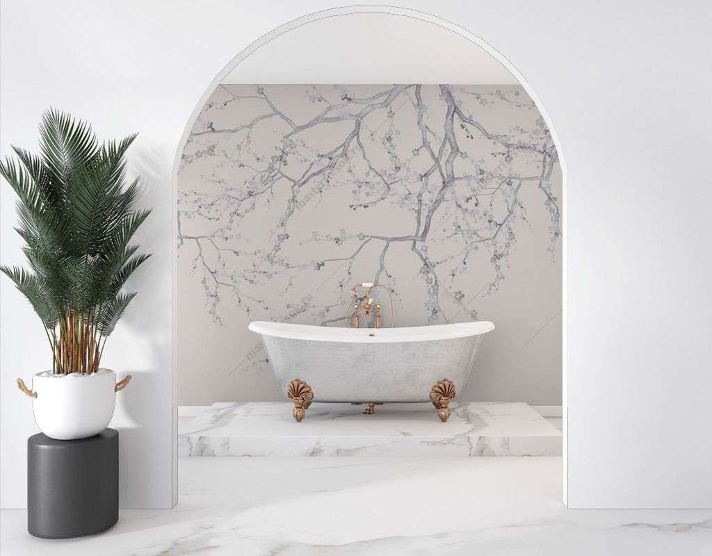 Фотообои в интерьере тонкие ветки сакуры  13-416 фото