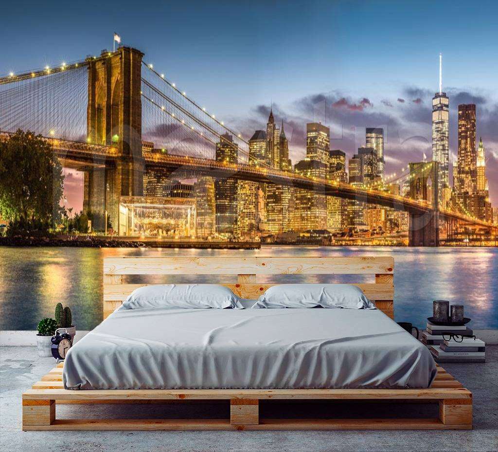 Фотообои в интерьере ночной бруклинский мост панорама  9-828 фото