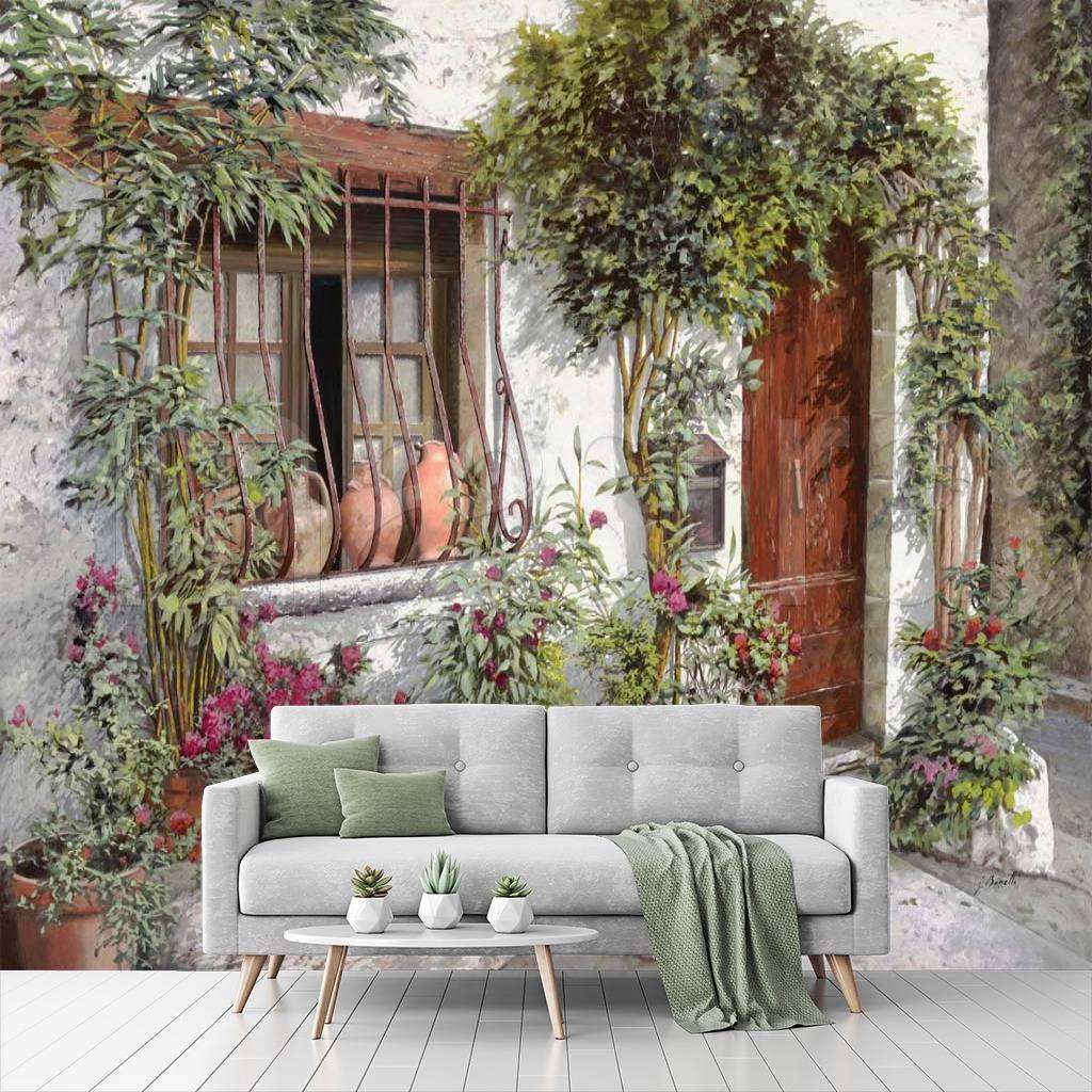 Фотообои в интерьере белый дом с зеленью  8-012 фото