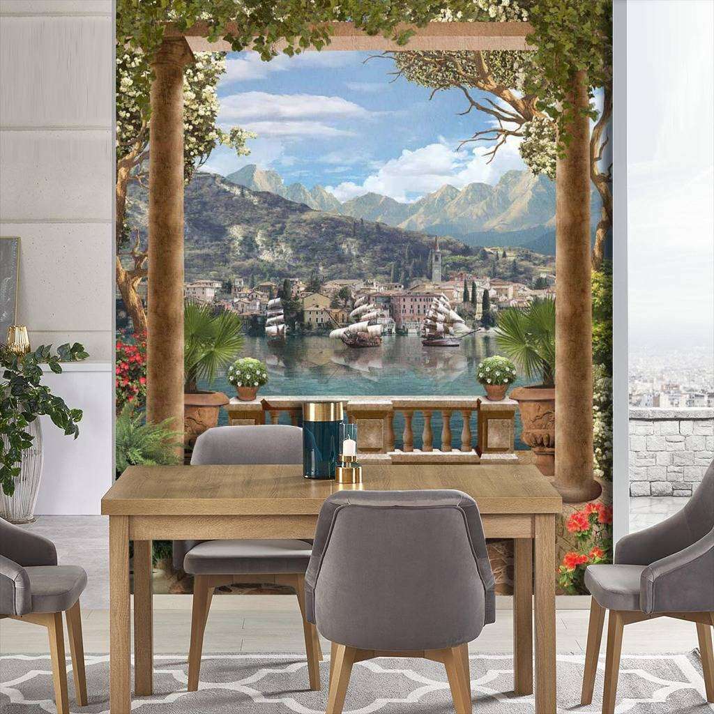 Фотообои в интерьере арка в горный залив  17-0095 фото