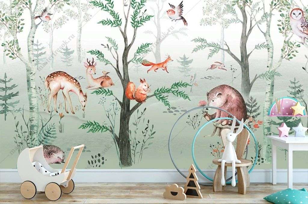 Фотообои в интерьере в детскую сказочный лес   12-1586 фото