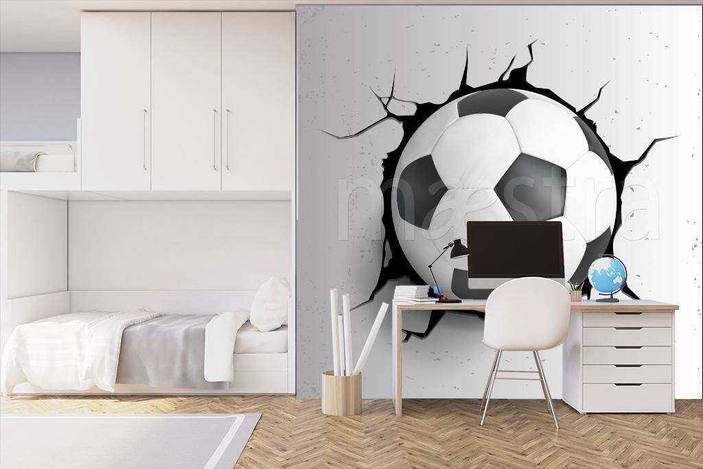 Фотообои в интерьере футбольный мяч в стене  12-548 фото