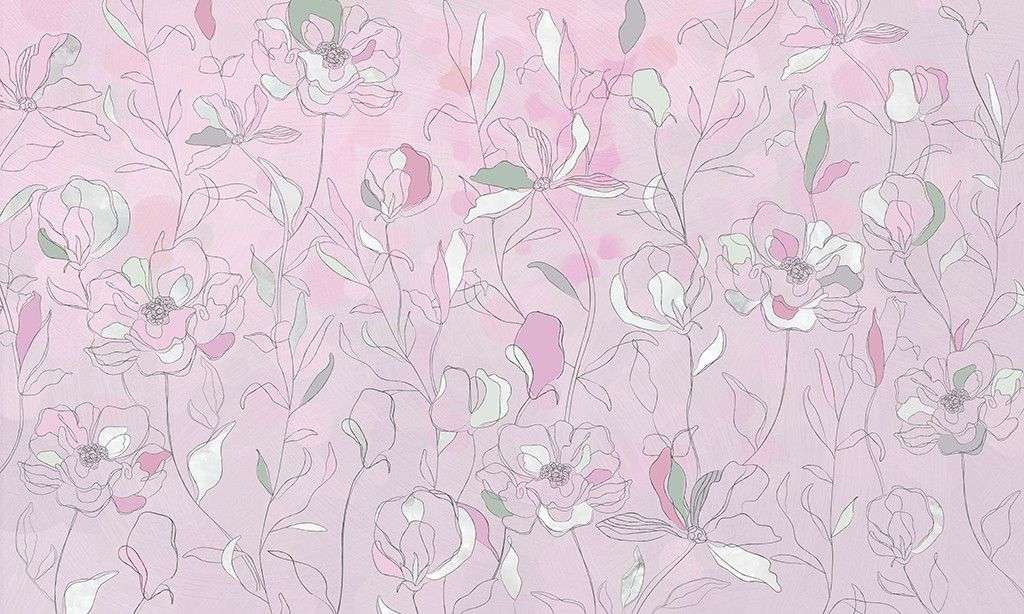 Фотообои в интерьере фон розовый с листьями  9-1990 фото