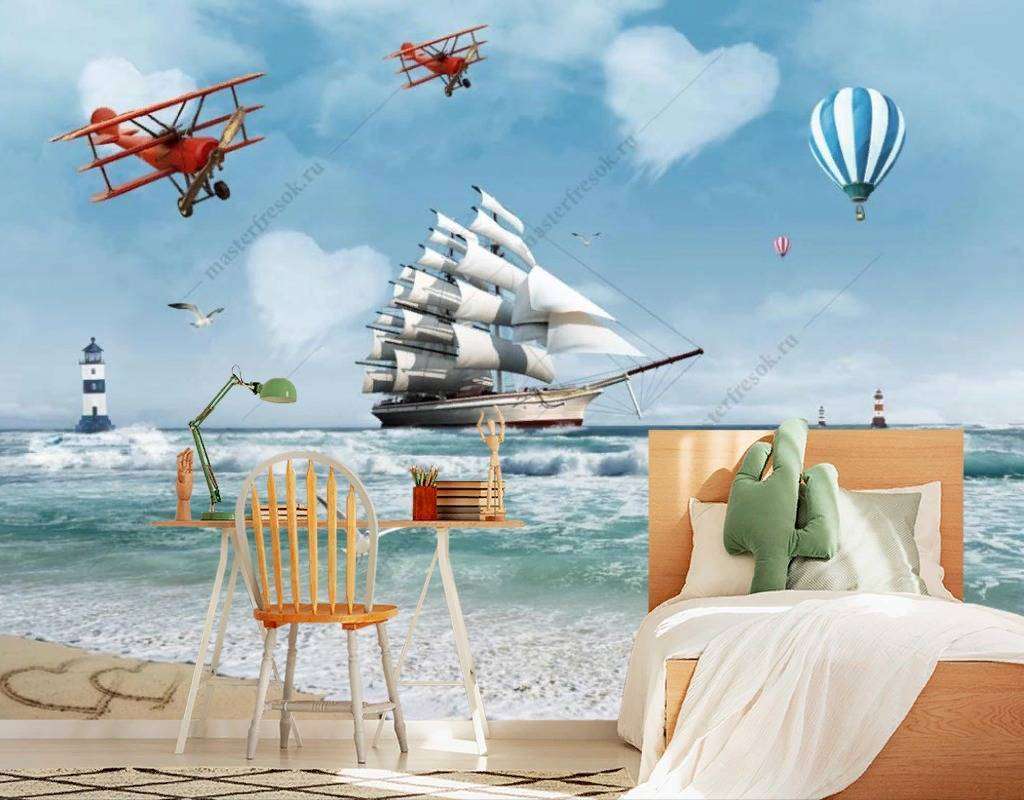 Фотообои Бесшовные обои на стену:  Парусник в море. Артикул: 14-141  