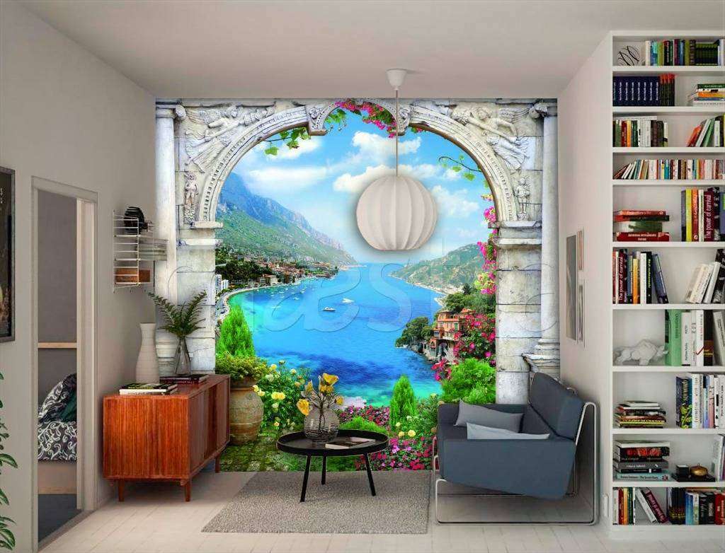 Фотообои в интерьере арка с выходом на море  11-060 фото