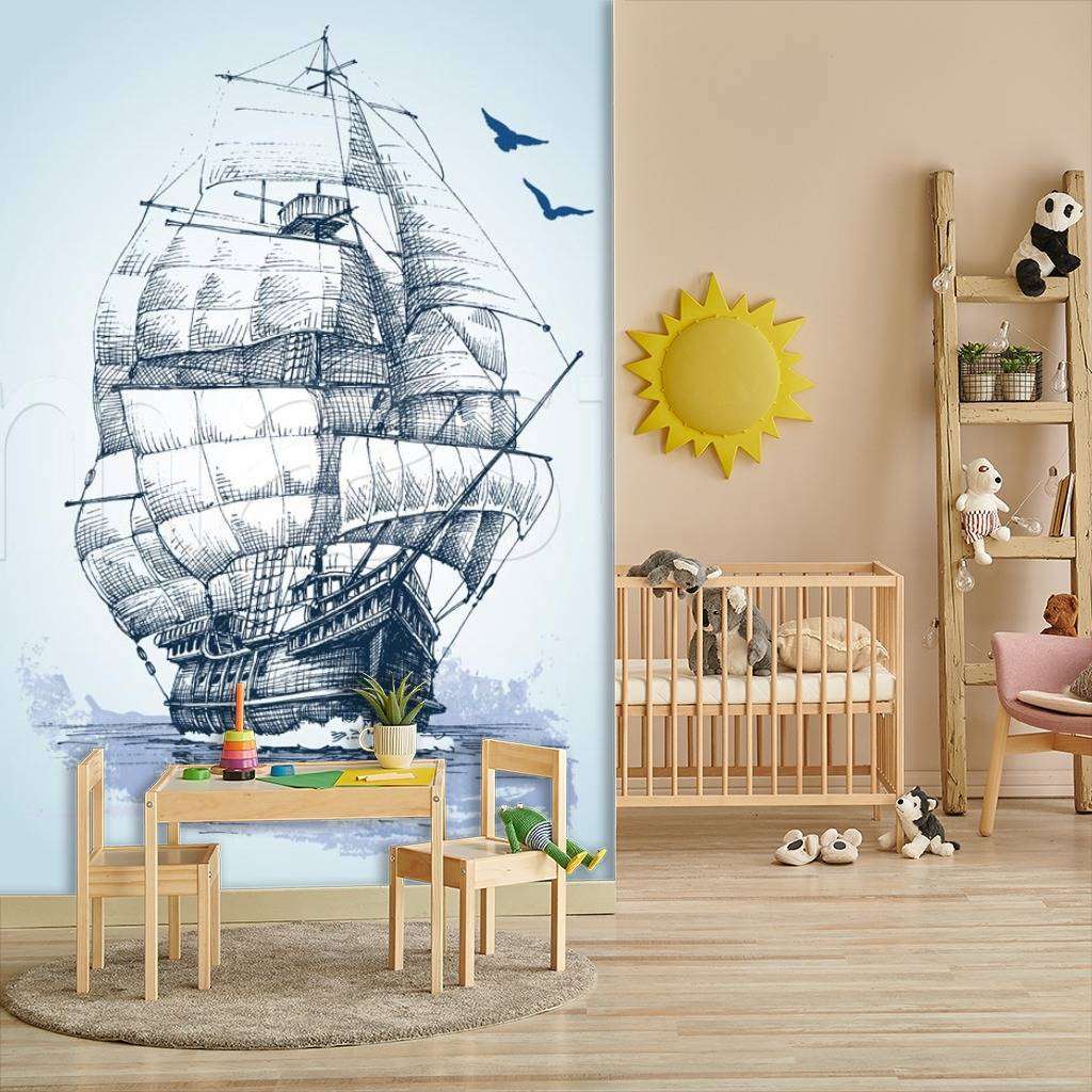 Фотообои в интерьере корабль в море акварелью  12-367 фото