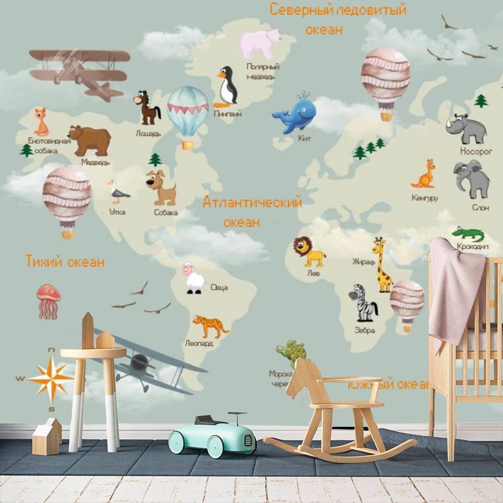 Фотообои Карта названиями животных  15-330