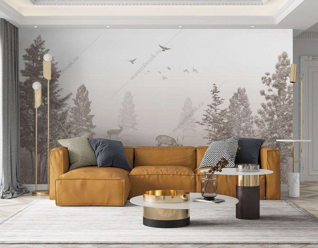 Фотообои в интерьере опушка с оленями  9-1832 фото