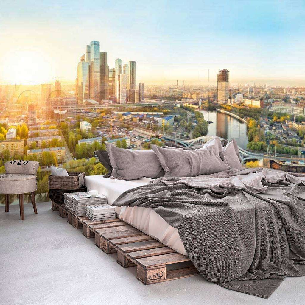 Фотообои в интерьере вид с балкона на москва сити  9-418 фото