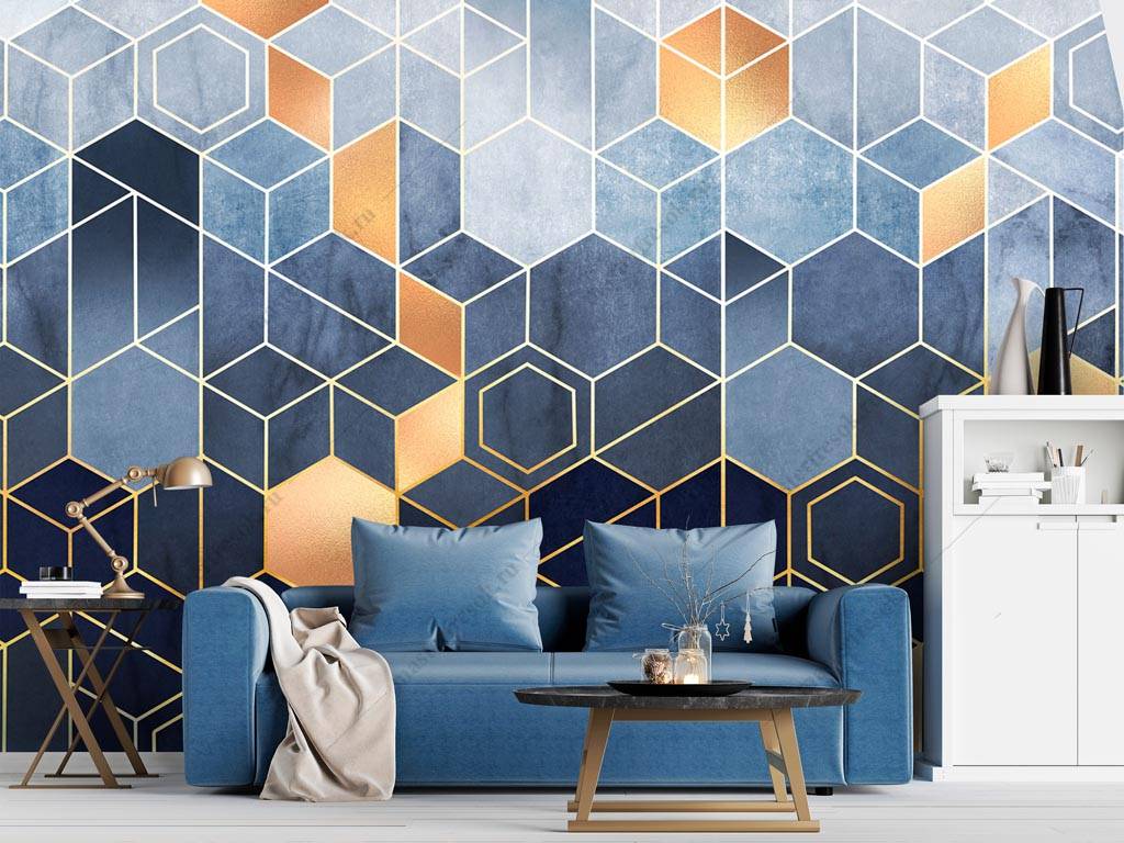 Фотообои Сине-золотые соты  9-1349