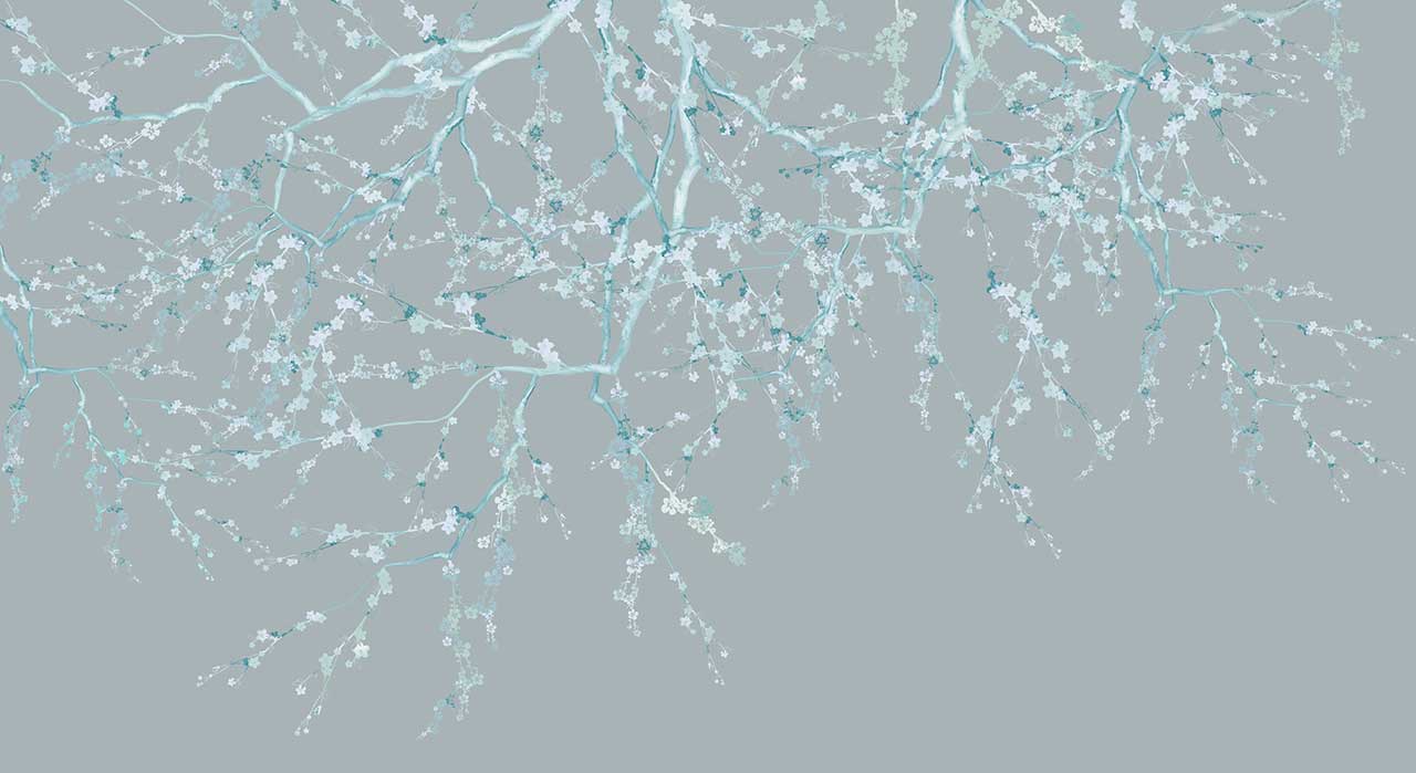 Фотообои в интерьере голубая сакура  13-415 фото