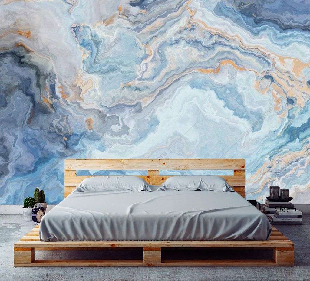 Фотообои в интерьере сине-голубой мрамор  9-1454 фото