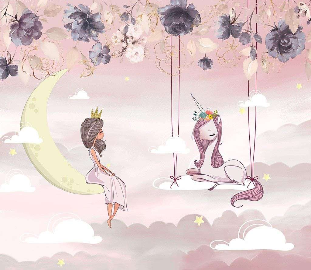 Фотообои в интерьере фея в облаках с единорогом  14-444 фото