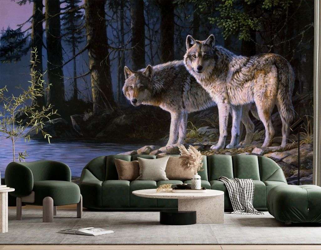 Фотообои в интерьере пара волков  9-2067 фото