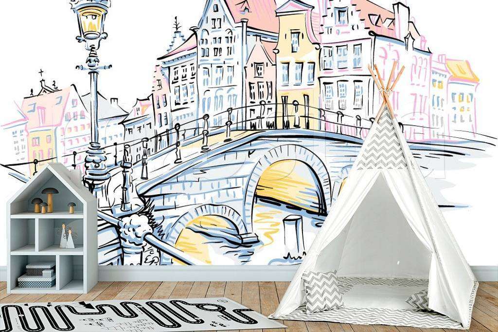 Фотообои в интерьере набережная графика  12-496 фото