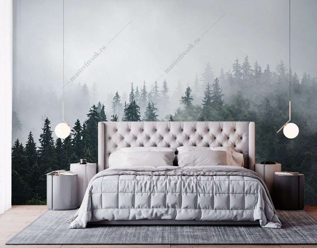 Фотообои в интерьере лес туманный утром  9-1859 фото