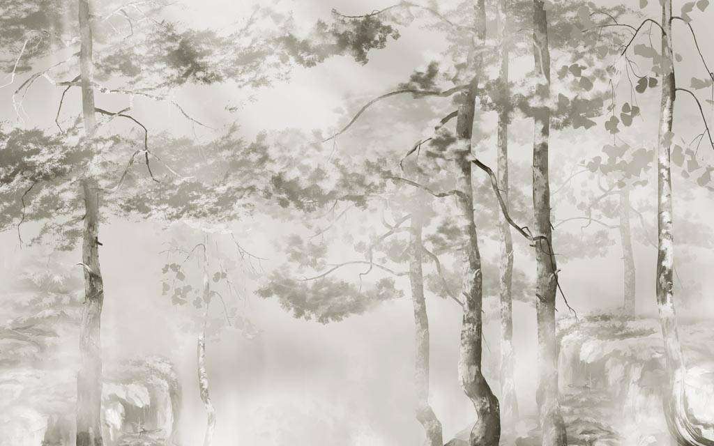 Фотообои в интерьере гризайль акварелью  13-286 фото