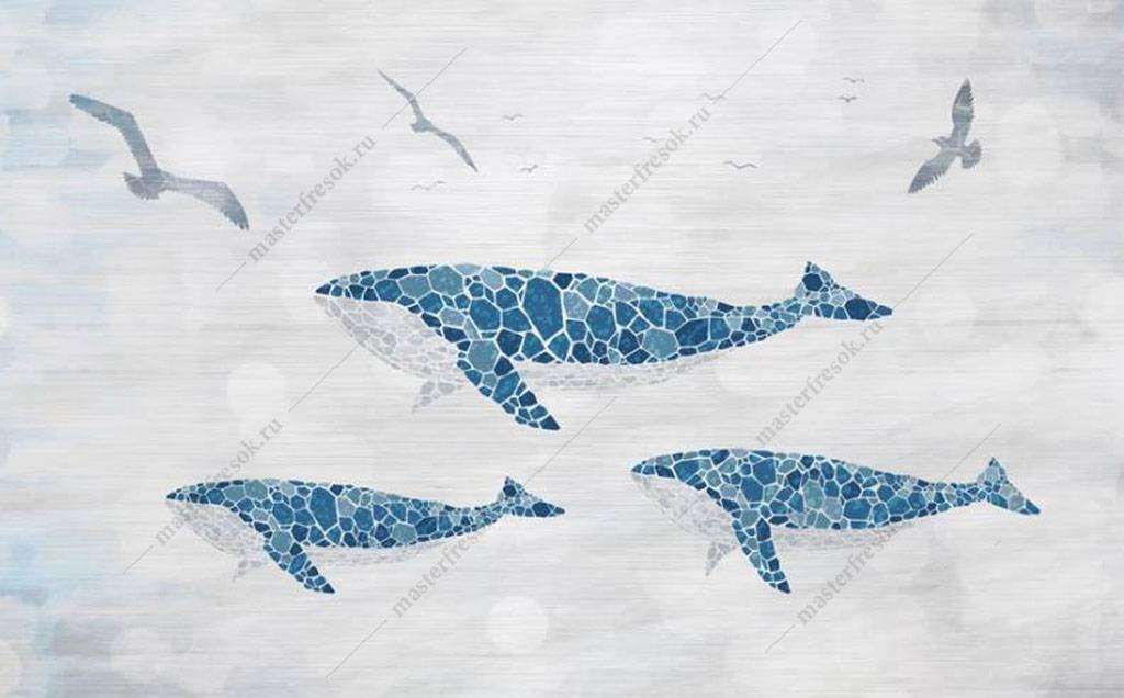 Фотообои в интерьере киты из мозайки  16-029 фото