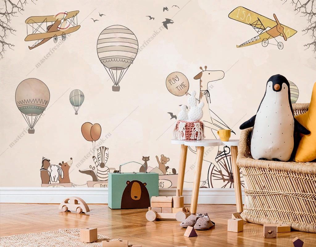 Фотообои Жираф на велосипеде с друзьями  14-695