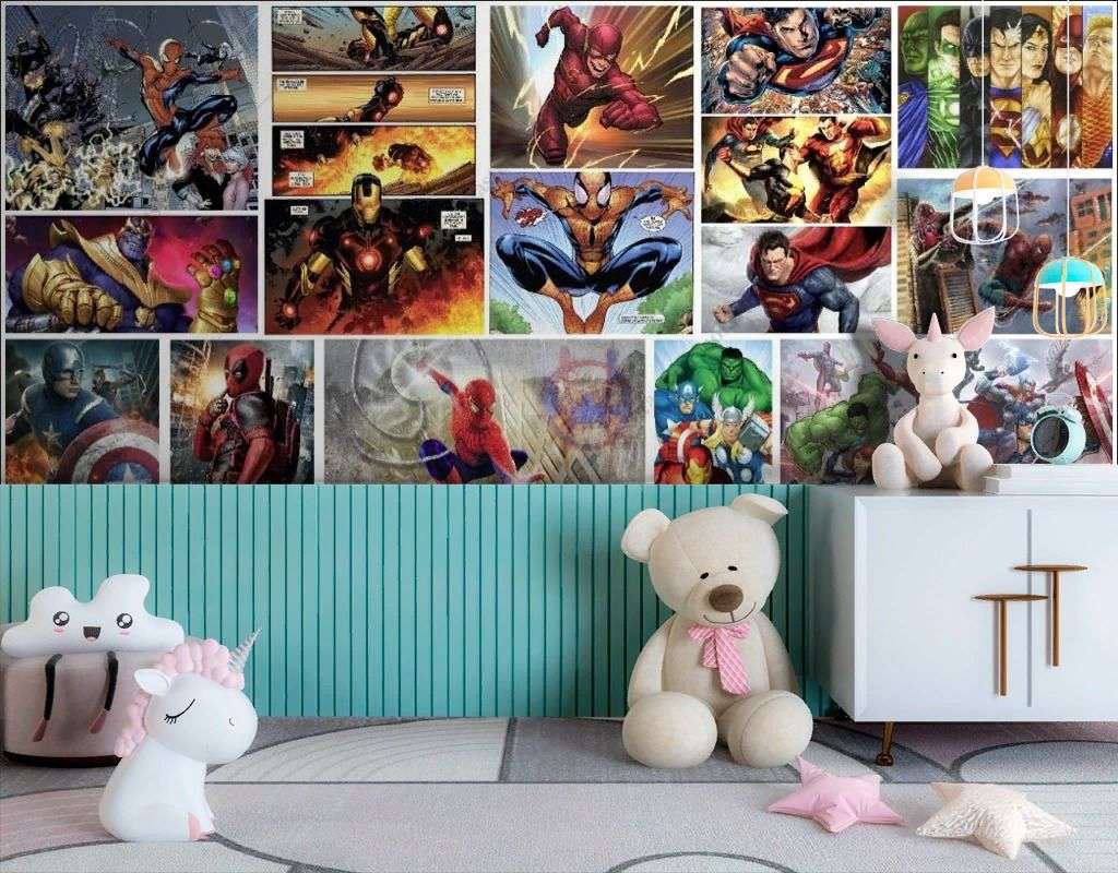 Фотообои в интерьере комиксы коллаж супергерои  12-1581 фото