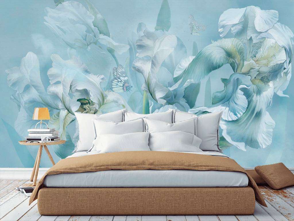 Фотообои в интерьере голубые ирисы  13-179 фото