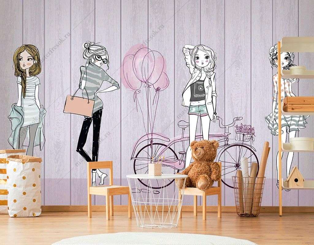Фотообои в интерьере девочки на розовом фоне  14-362 фото